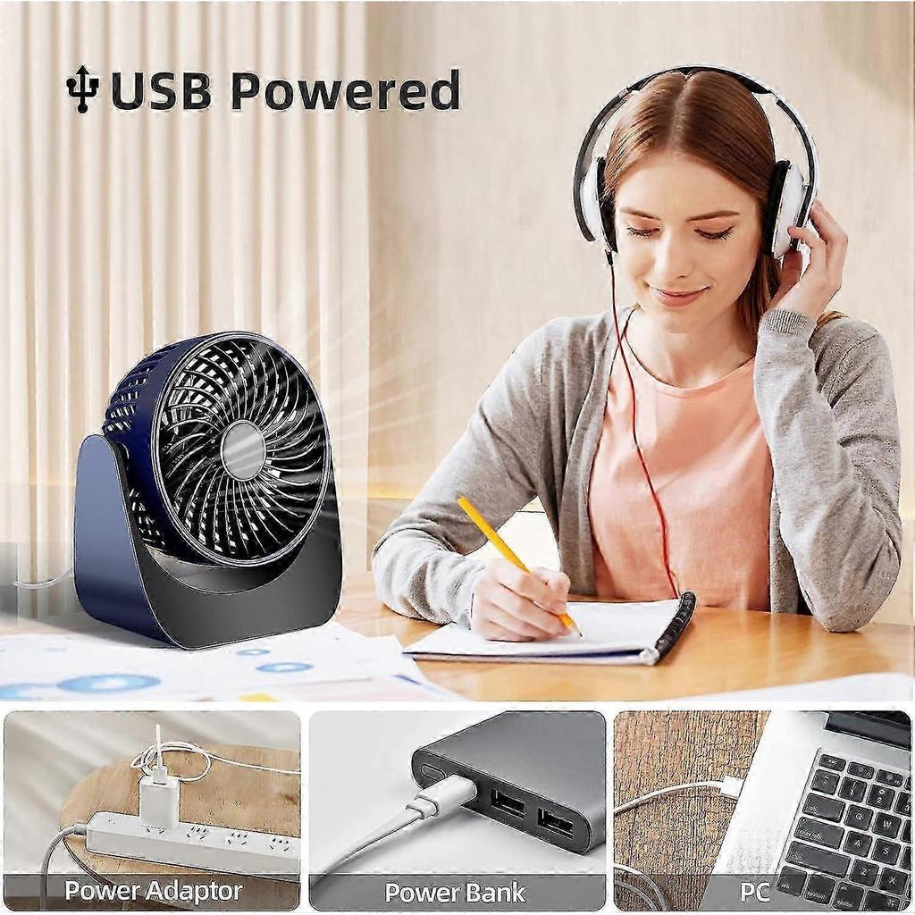 Usb Fan, Small Fan, 360 Rotation Portable Quiet Mini Usb Fan, 3 Speeds Desk Fan With 1.5M Usb Cable For Office/Car/Travel/Camping  SZRH A-X