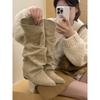 Maillard Brown Knight Boots Women's 2025 New Thick Heel Retro Inner Height-increasing and Thin Pleated Stacked Boots
