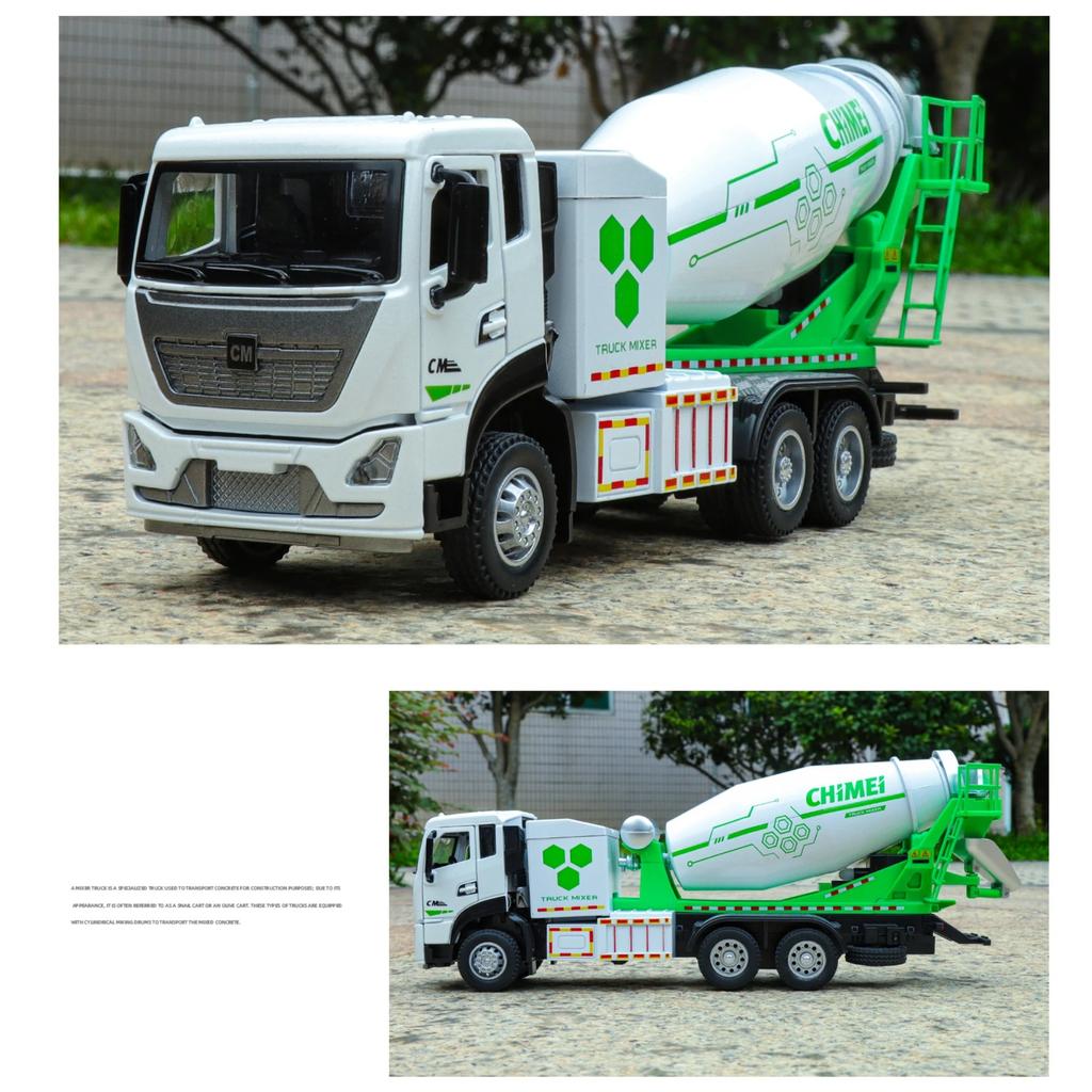 1/32 Concrete Mixer Truck Engineering Vehicle Alloy Metal Diecast Model Car Children Toy Car with Sound and Light Pull Back Gift