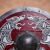 Viking Red Round Shield with Twin Wolves Handmade Norse Wooden Shield 60.96 Cm Nordic Wall Decor LARP Cosplay Gear Medieval Warrior Prop