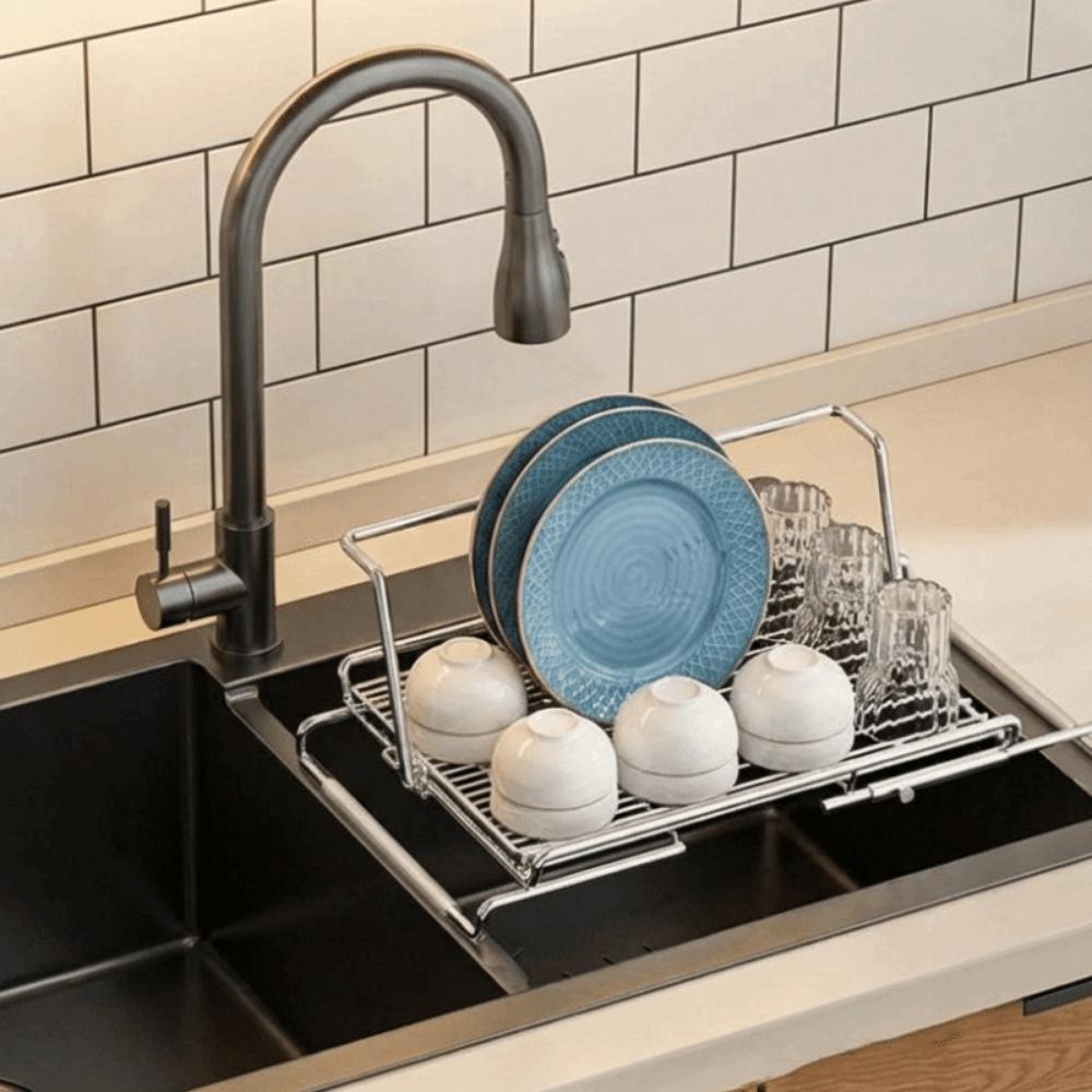 Adjustable Sink Drain Basket Non-Slip Dish Drying Rack Tableware Storage Shelf  Basin