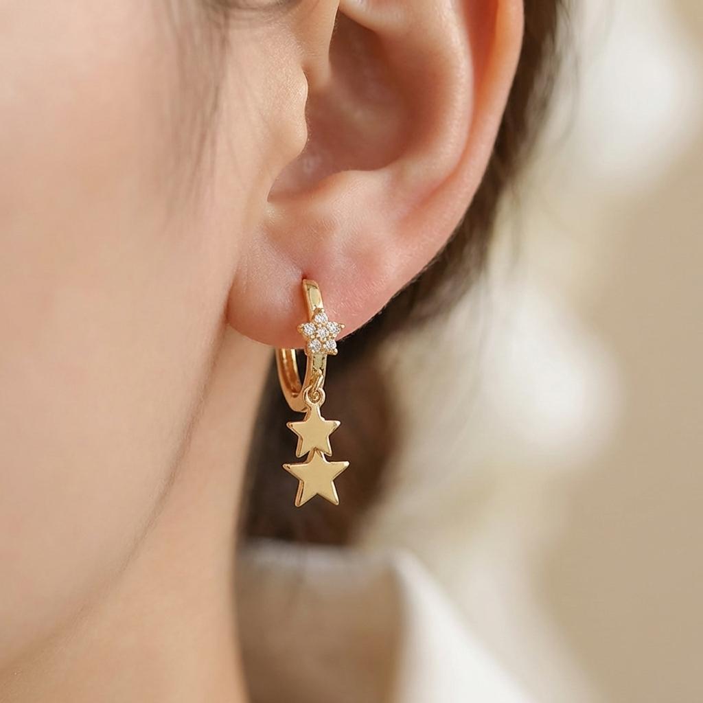 Fashion Small Simple Rhinestone Star Ear Buckle Hoop Earrings For Women Punk Cross Moon Sun Earrings Party Jewelry Wholesale