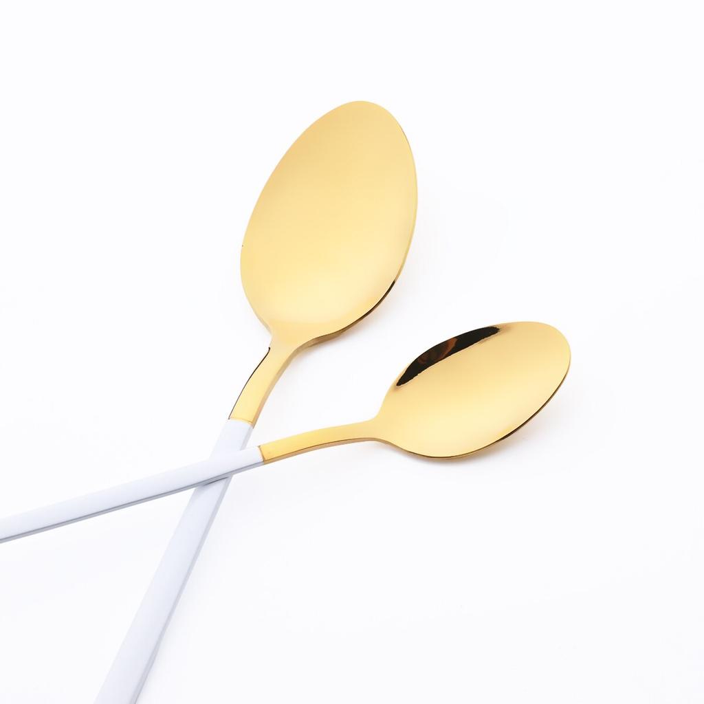 6Pcs White Gold Spoon Cutlery Set Stainless Steel Coffee Tea Spoon Dinnerware Coffee Spoon Flatware Kitchen Silverware