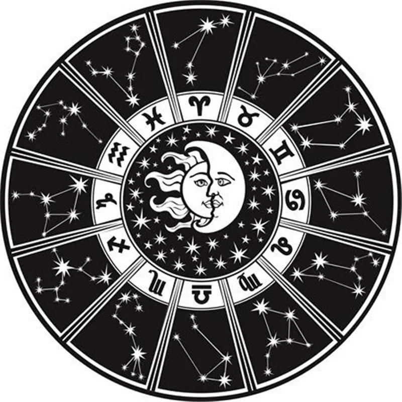 Mystery Constellation Printed Round Carpet Sun and Moon Living Room Rugs Camping Picnic Mats Anti-Slip Yoga Mat for Living Room