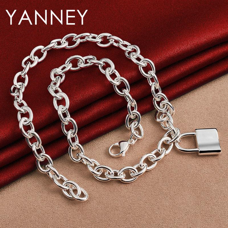 Fine 925 Sterling Silver 18 Inches Luxury Lock Pendant Necklace For Women Men Charm Fashion Wedding Gift Jewelry