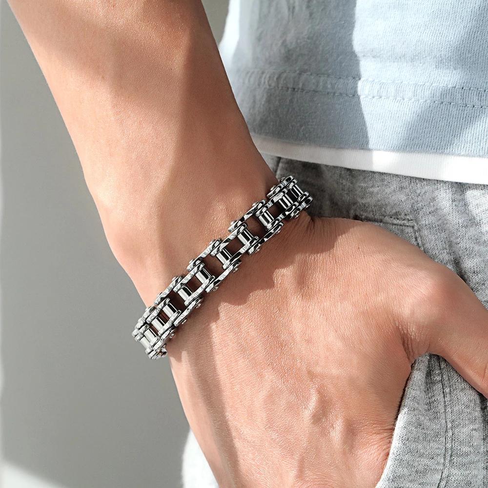 100% S925 Silver Bracelet 10MM Bicycle Punk S925 Silver Jewelry Never Fade Carry Men Women Jewelry Gifts