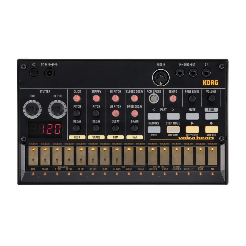 KORG Volca Beats Analog Rhythm Headphone Compact Size for Use Machine 16-step Sequencer, Battery-powered, Built-in Speaker, Compatible, Anywhere.