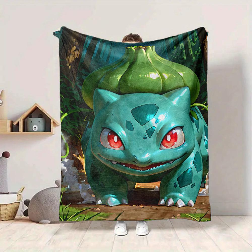 1 szt. Bulbasaur, Koc Pokémon Lekki Koc Flanelowy Koc Rzutowy Na Sofę, Łóżko, Podróż, Kemping, Salon, Biuro, Kanapę