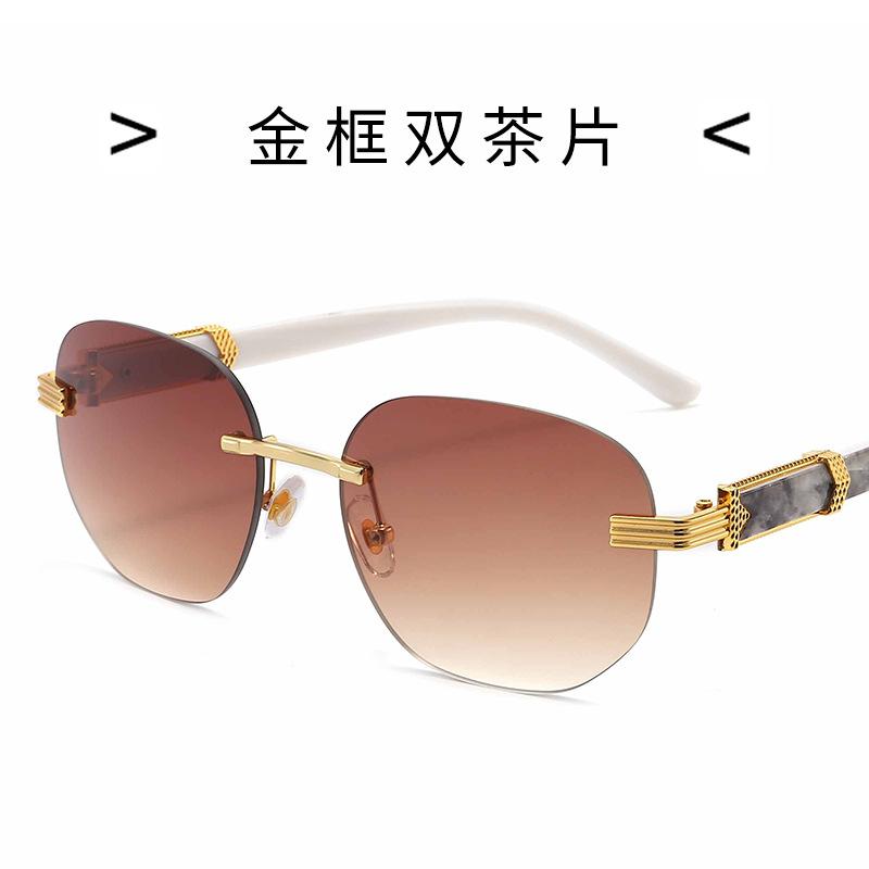 New fashion ellipse rimless sunglasses for men hip hop frame women eyewear uv400 marble grain sun glasses Luxury vintage