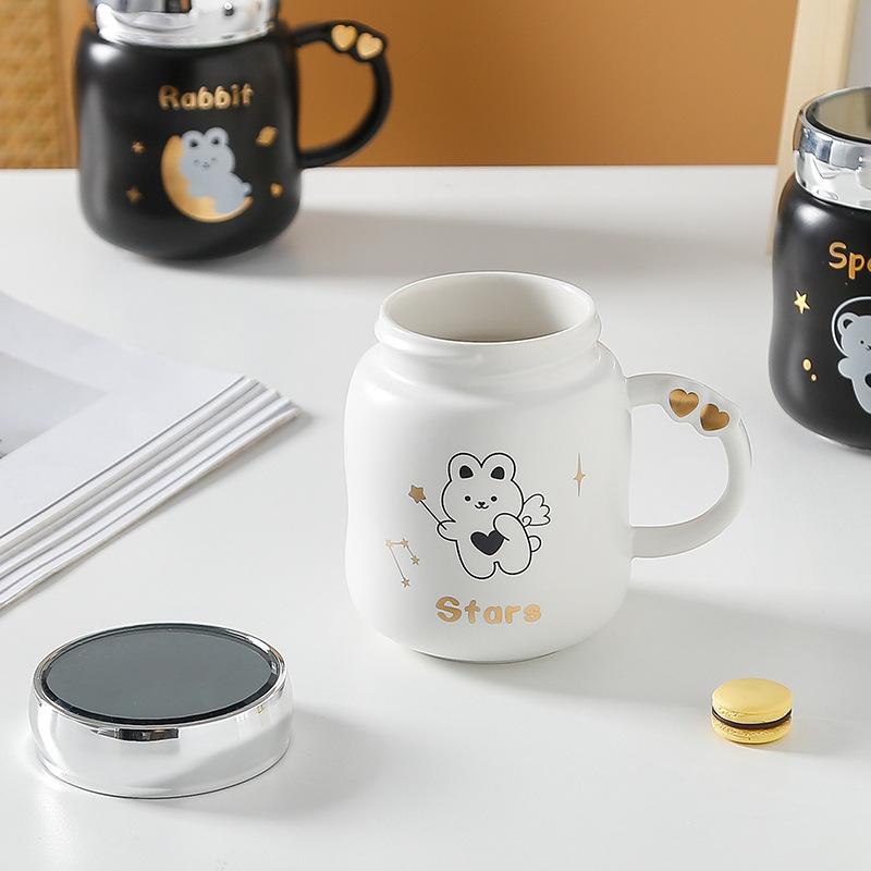 Par Keramisk Kopp med Lokk Speilkopp Søt Bjørn Krus Jente Stor Kapasitet Vannkopp Studentkopp