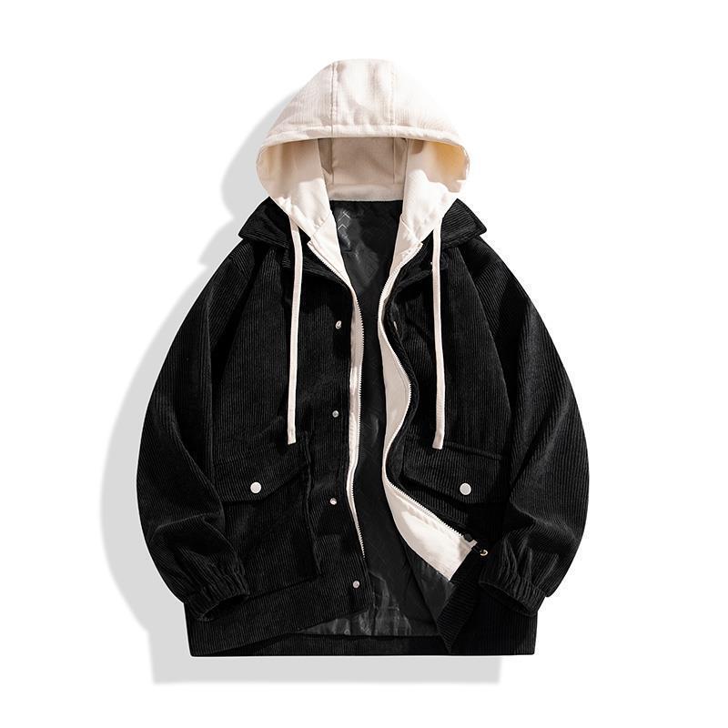 2026 Autumn/Winter Men's Hooded Baseball Jacket: Fake Two-Piece, Casual, Loose, Versatile, Couple's Outerwear