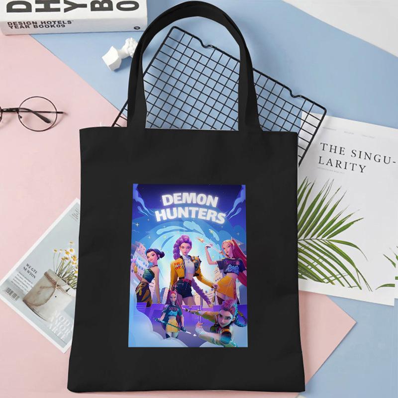 Cartoon K Pop Demon Hunters Women's Shoulder Pouch Fashion Canvas Bags Adorable Tote Bags Printed Handbag Shopping Bags Birth Date Gifts