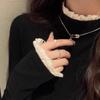 Women's Stylish Lace Long-Sleeve Base Layer with Versatile Side Half-High Collar for Autumn