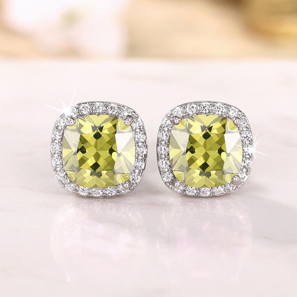 Ne'w Bright White/Yellow/Pink CZ Stud Earrings for Women Fashion Contracted Jewelry High Quality Wedding Engagement