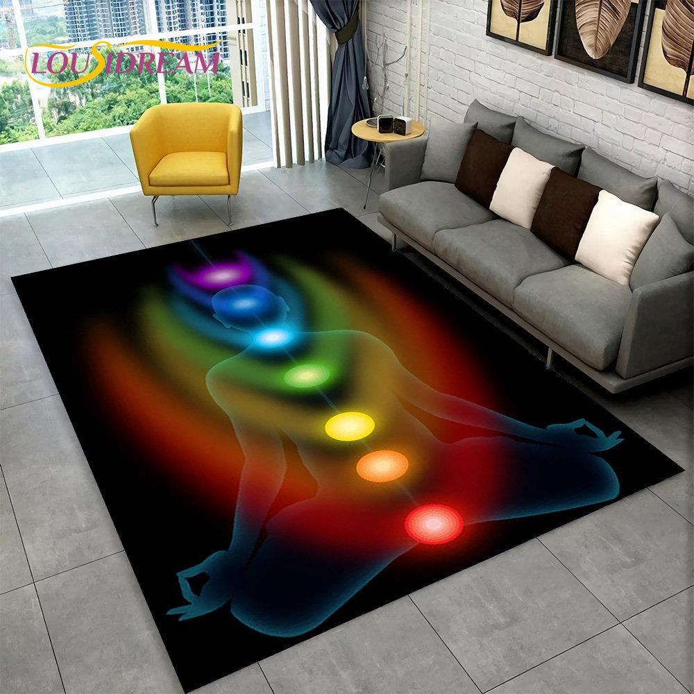 Rainbow 7 Chakra Mandala Bohemia Area Rug,Carpet Rug for Living Room Bedroom Sofa Doormat Decor,Yoga Soft Non-slip Floor Mat