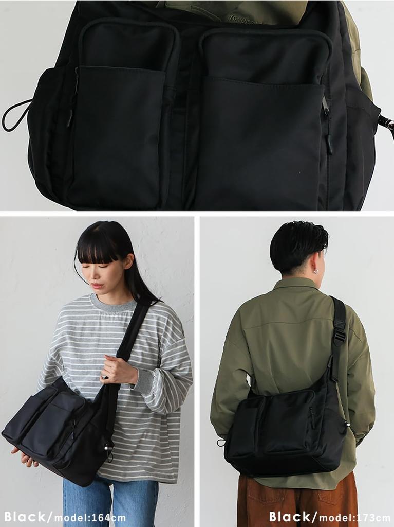 VITAFELICE Nylon Shoulder Bag for Men and Women 13-Pocket (inb-10201z) (Black)