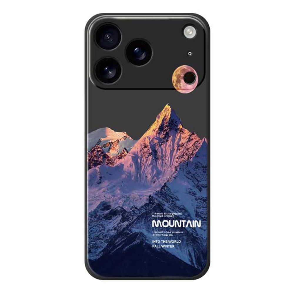 

For iPhone 17 Pro Max Case Blue Snow Mountain Pattern Printing Straight Edge TPU Phone Back Cover Black