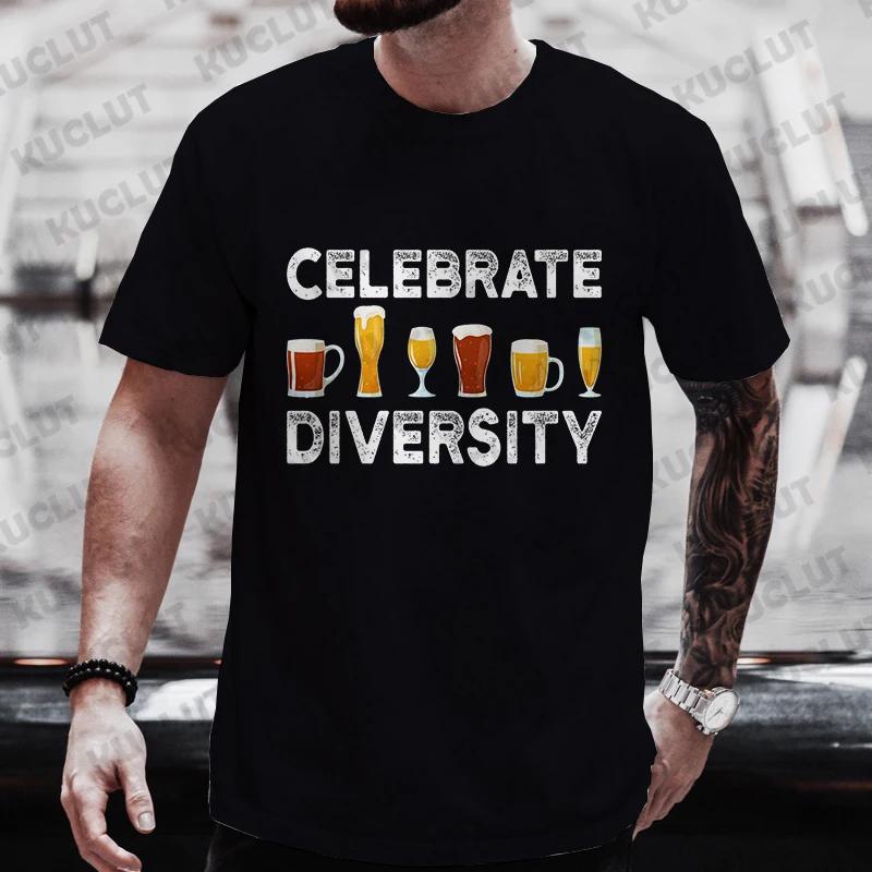 T-shirt for Men Celebrate Diversity Beer Graphic Y2k Clothing Tops Friends Drinker Lover Weekend Party Tees Oversized Streetwear