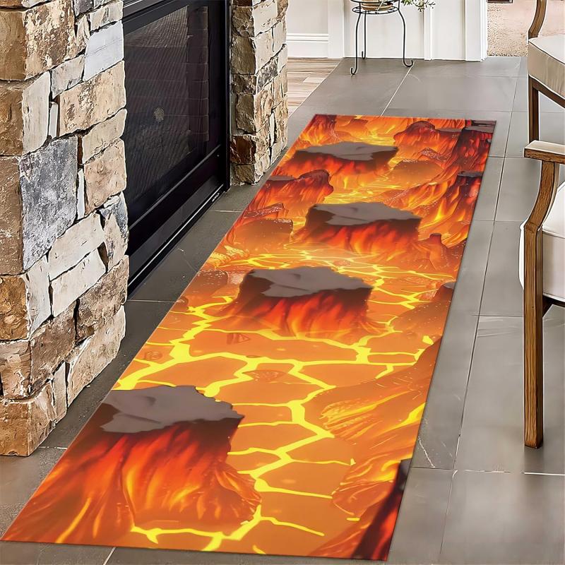 Visual Illusion Runner Rug Decorative Door Mat for Entrance Magma Fissure Foyer Living Room Bedroom Carpet Home Decoration Rug