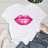 (Premium T-shirt)Hot Pink Lips Funny Summer Women T-Shirt Harajuku Print Fashion Short Sleeve Summer Casual T-Shirt Top