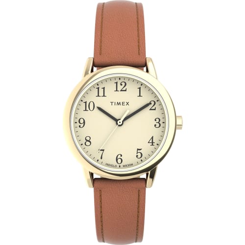 Timex Women's Easy Reader Watch, Brown/Gold Tone/Cream/30mm. 30mm, Easy-to-read Watch.