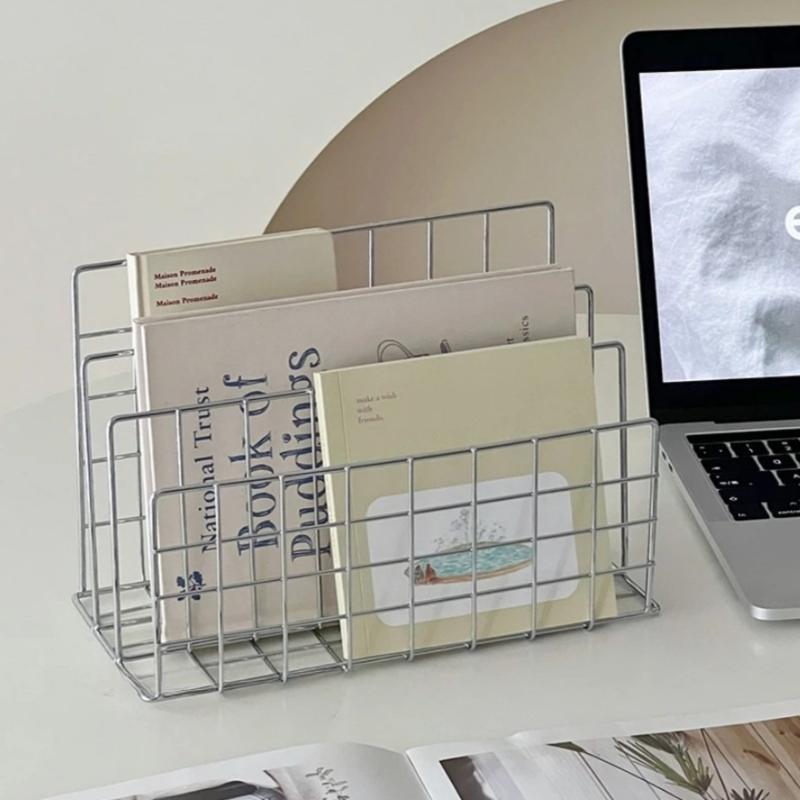 Ins Minimalist Iron Desktop Storage Rack Metal Multi-functional Desktop Organizer Document Book CD Display Racks Bookshelf