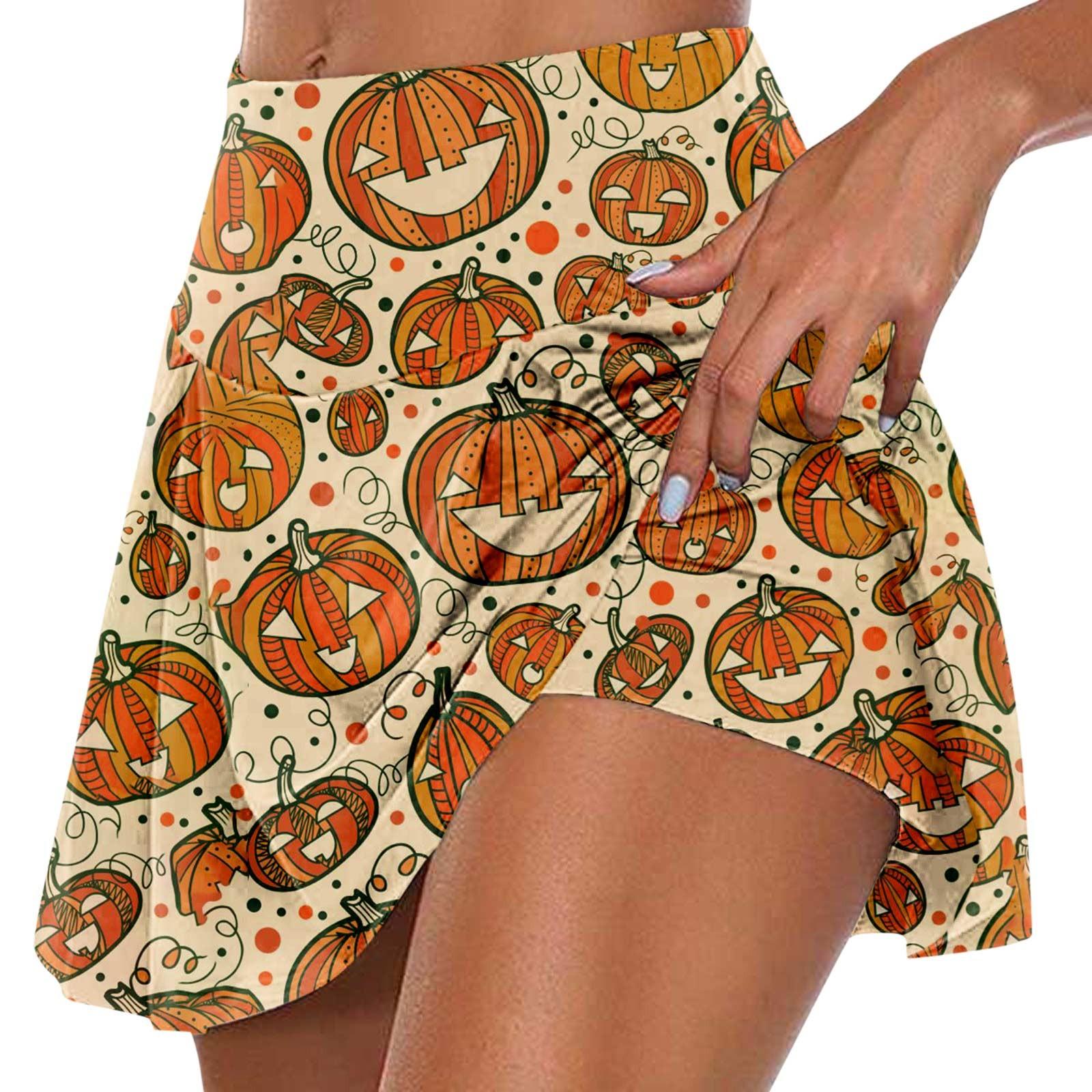 

Женские спортивные эластичные плиссированные теннисные юбки с принтом на Хэллоуин, внутренние шорты для занятий йогой, эластичные спортивные шорты для гольфа L хаки