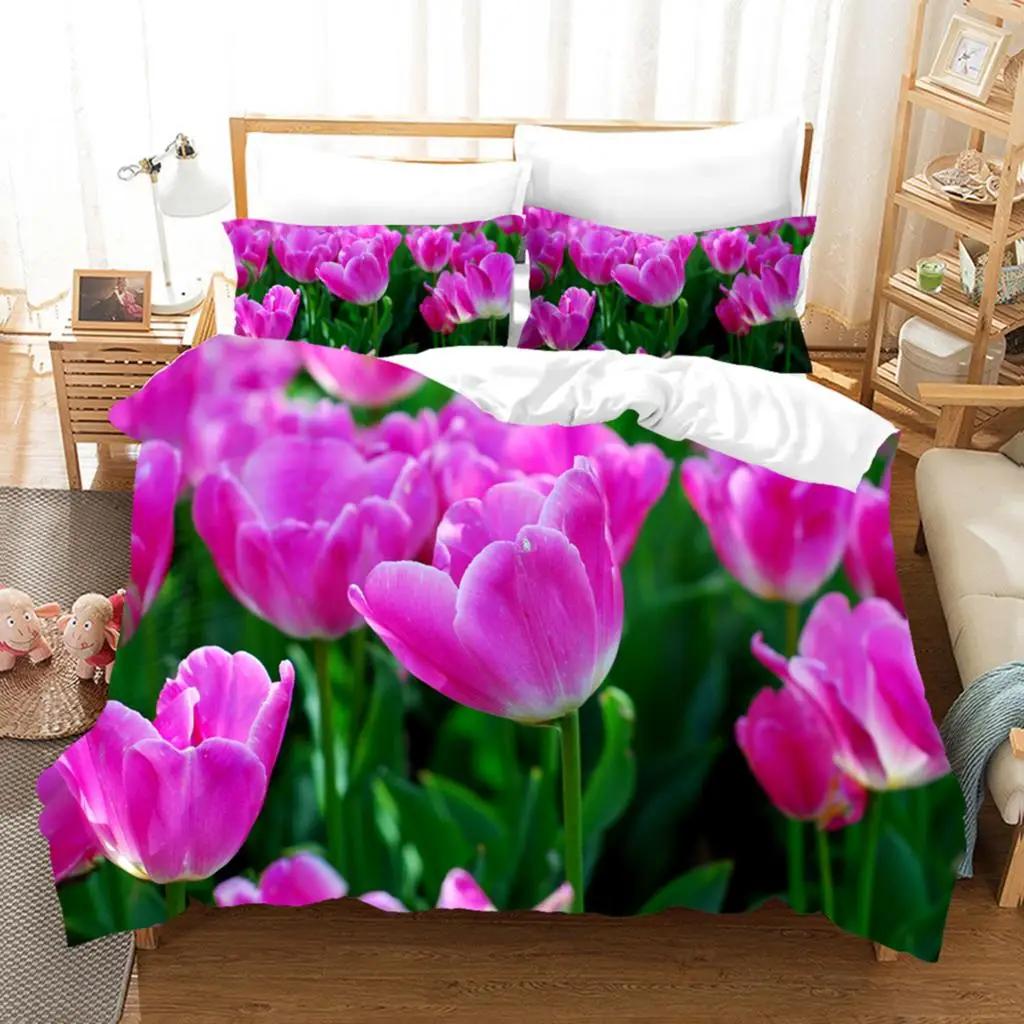 Comforter Tulip Twin Kingspring Botanical Floral Bedding Set Garden Flower Elegant Rustic Comforter For Boys Girls Room