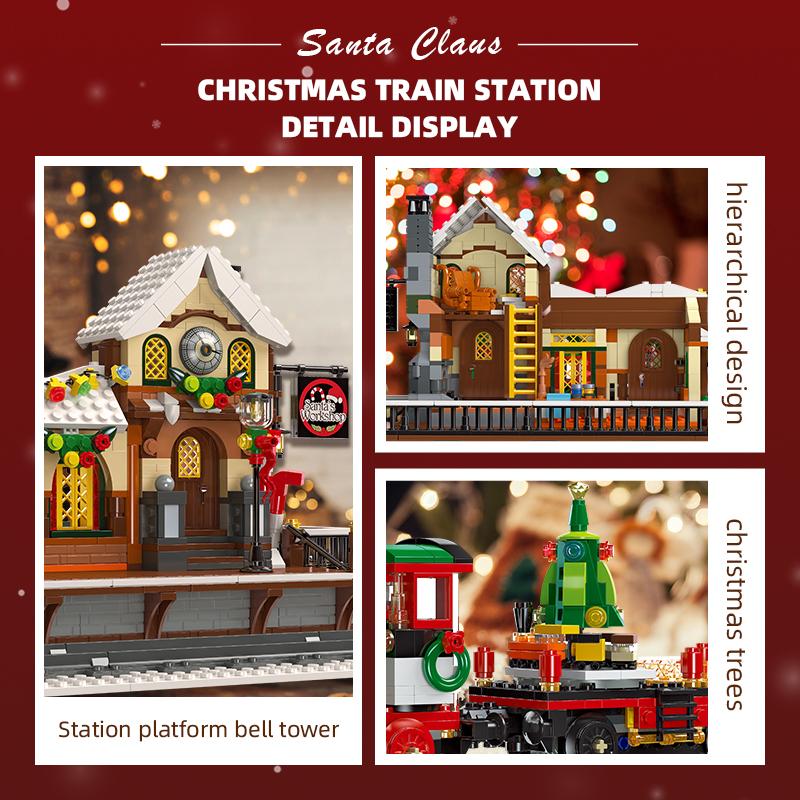 Non-Toxic New Creative Christmas Train Station Architectural Scenery Building Blocks Bricks Model Assembly Diy Toys For Kid Christmas Gift