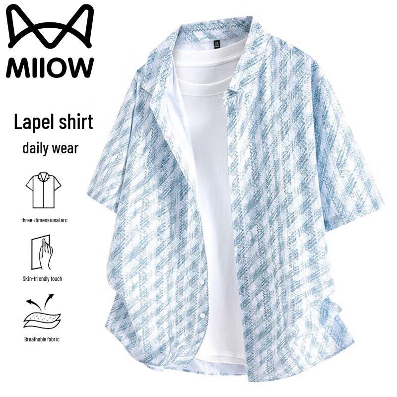 MiiOW Men s Short Sleeve Plaid Casual Shirt M
