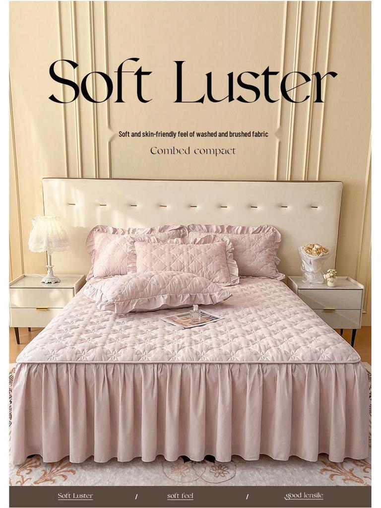 Set Grembiule da Letto Trapuntato Monocolore: Protezione per Materasso e Federe Antiscivolo e Antipolvere