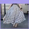 Long Vintage Check Plaid Chiffon Skirt With Asymmetric Hem For Summer Casual Women