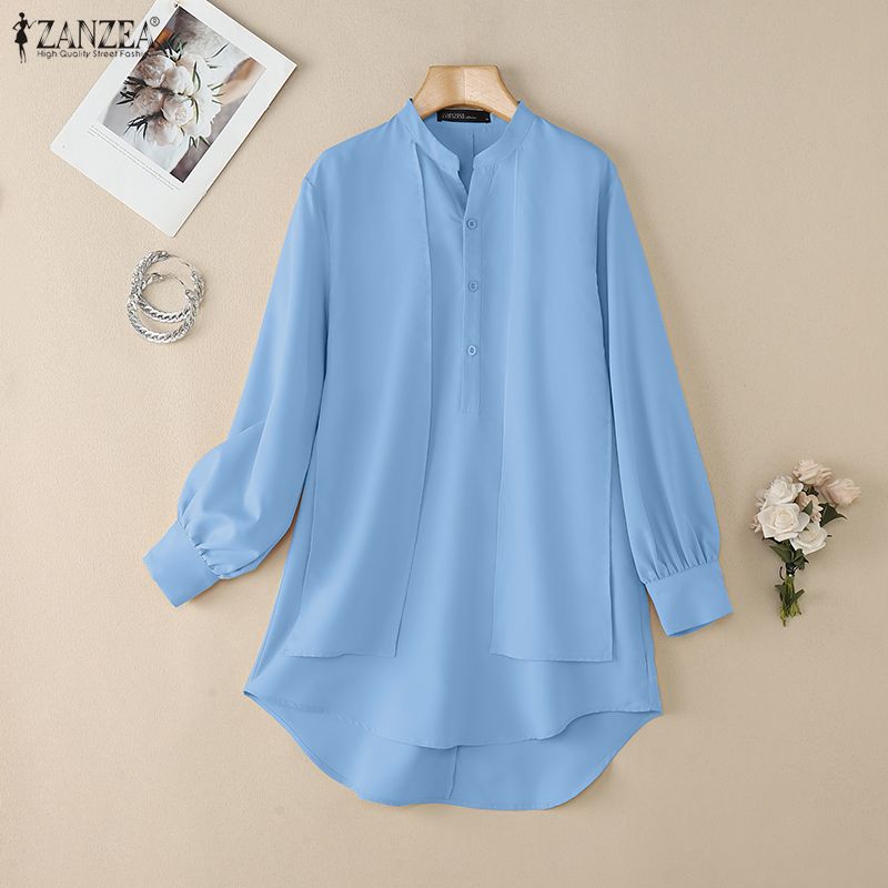 ZANZEA Women Casual Round Neck Solid Color Long Sleeve Loose Blouse