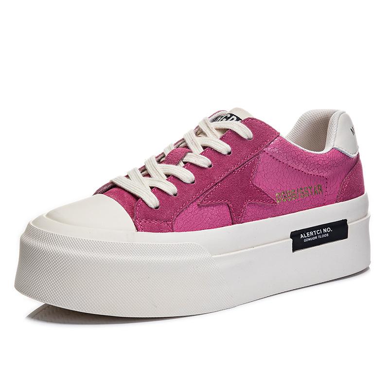 Star Women's Shoes 2025 Autumn New Women's Sports Leather White Shoes Women's Platform Casual Versatile Board Shoes Women's Tide