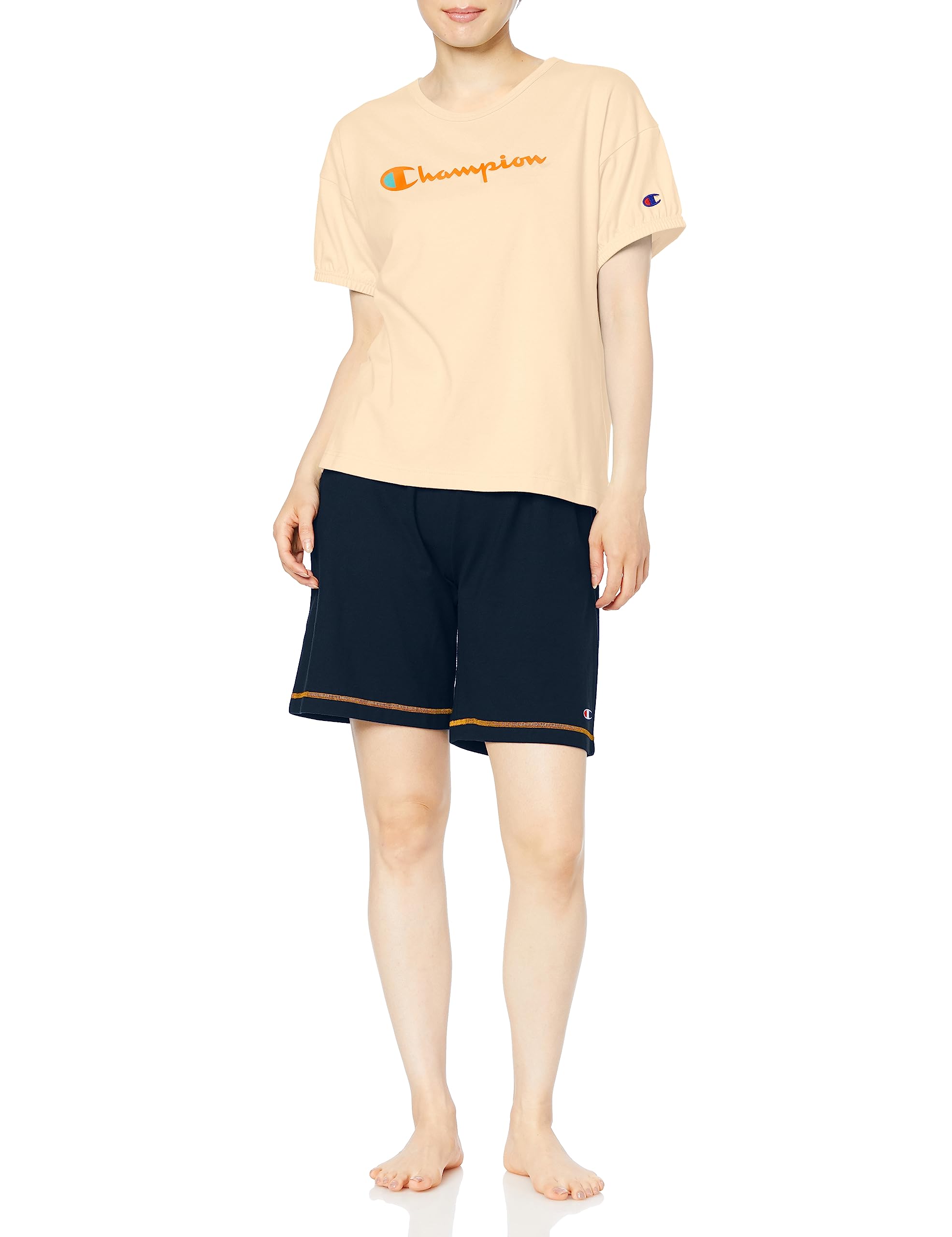 

Room Wear Cotton Short Sleeve Short Pants Sheeting Cream [Champion] 100% Women s вершковий