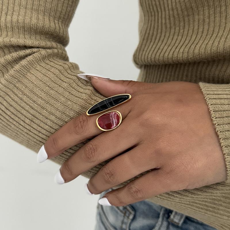 Luxury Red Irregular Zircon Open Ring for Women Vintage Geometric Inlaid Stone Adjustable Ring Vacation Party Zircon Gift