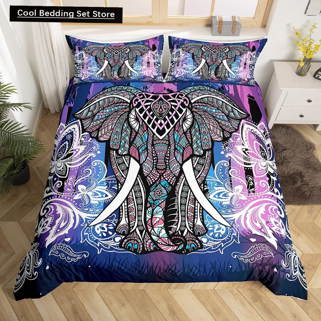 Tribal Ethnic Elephant Duvet Cover Exotic Style Bedding Set Boho Mandala Flower Paisley Quilt Cover Polyester Comforter Cover