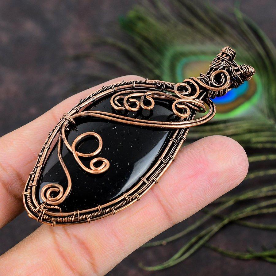 Obsidian Eye Gemstone Copper Wire Wrap Jewelry Pendant 3.15