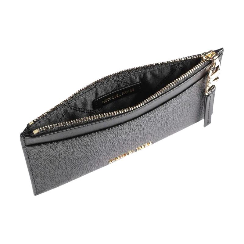 MICHAEL KORS Empire Empire Gold Logo Plates Top Zipper Closure Calfskin Wallet Large Women's Black