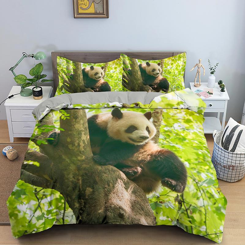 3D Panda Bedding Set Lovely China Black White Animal Duvet Cover King Queen Bamboo Comforter Cover 2/3Pcs Quilt Cover