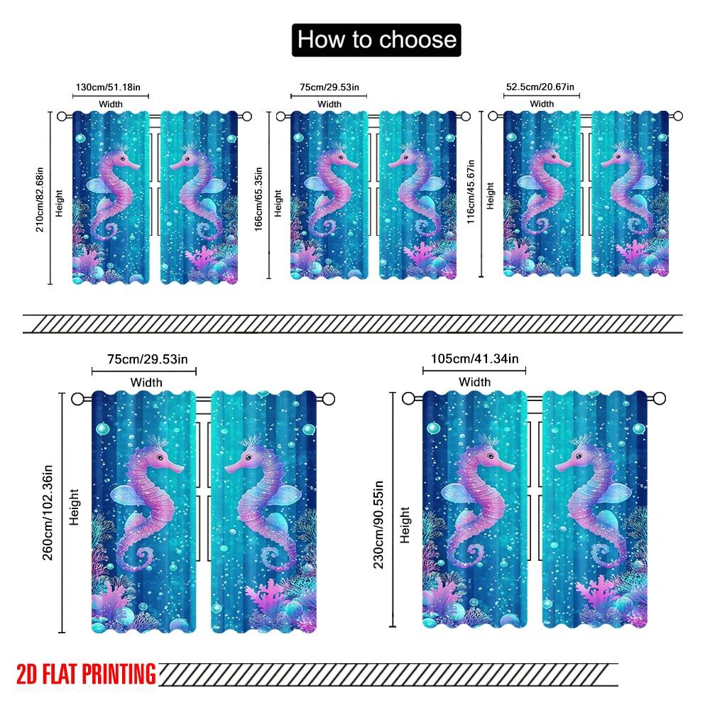 2pcs,2D plane printing Curtain Fabric Dreamy Seahorses Versatile Fabric (without rod) Festive Perfect for Study, Living Room,
