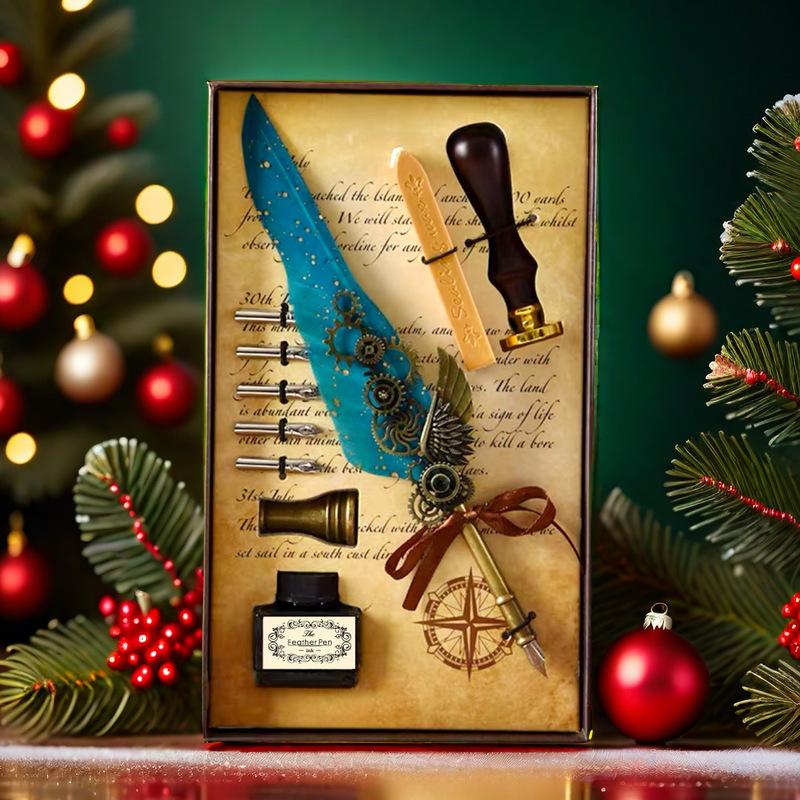 Harry Potter Gold-Sprinkled Fountain Pen Set - Retro Dip Quill Gift