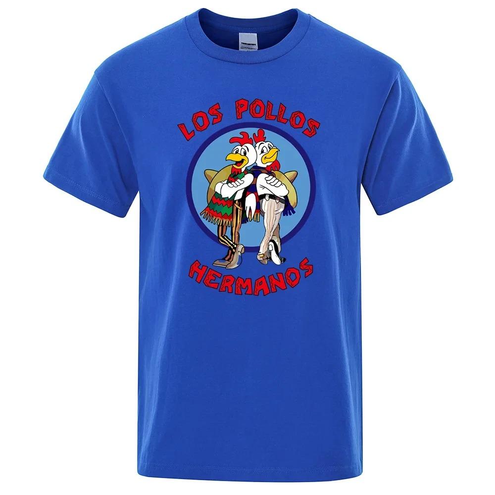LOS POLLOS Hermanos Funny Printed T-Shirt Men Cotton Casual Short Sleeves Summer Men Breathable Tshirt Chicken Brothers Tees Top