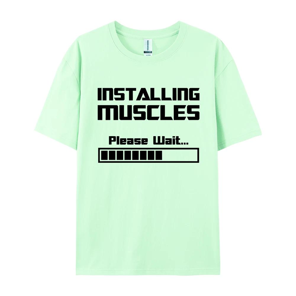 Summer New Tshirts Installing Muscles Please Wait Loading Bar Funny Print T Shirt Men Women Loose Cotton Short Sleeve Cool Tees
