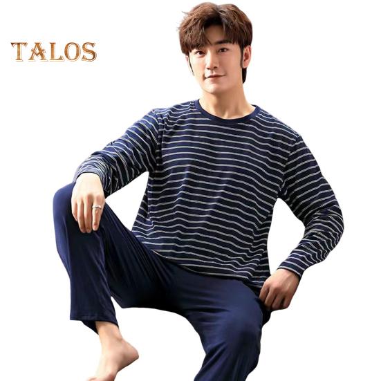 

Комплект из 2 предметов: мужская пижама с круглым вырезом, длинными рукавами, полосатым принтом, топами и длинными брюками на эластичной талии, комплект домашней одежды для отдыха XXL синий