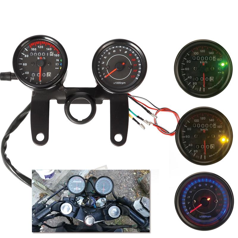 12V Black Motorcycle Odometer Tachometer Speedometer Gauge Universal Motorbike Odometer LED Speed Meter For Honda Cafe Racer