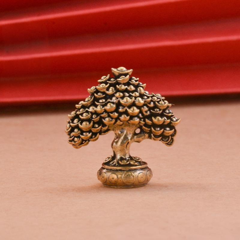 

1pc Brass Fortune Tree Ornaments Potted Tree Ingot Tree Retro Brass Ornaments Living Room Office Desktop Sculpture Home Decor
