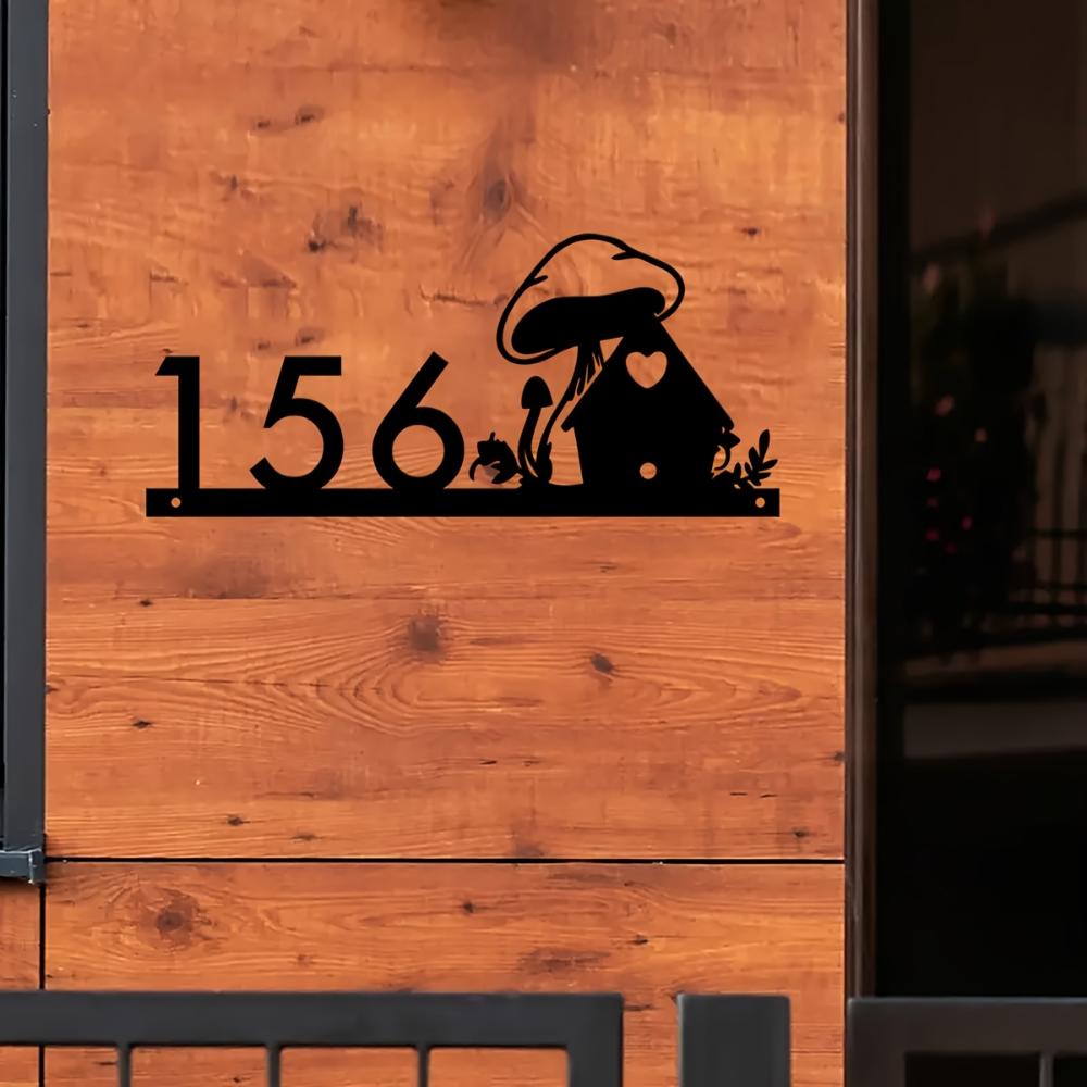 Metal Wall Art Sign Mushroom Design Farmhouse Home Decor 156 Address Number Vintage Rustic House Plaque