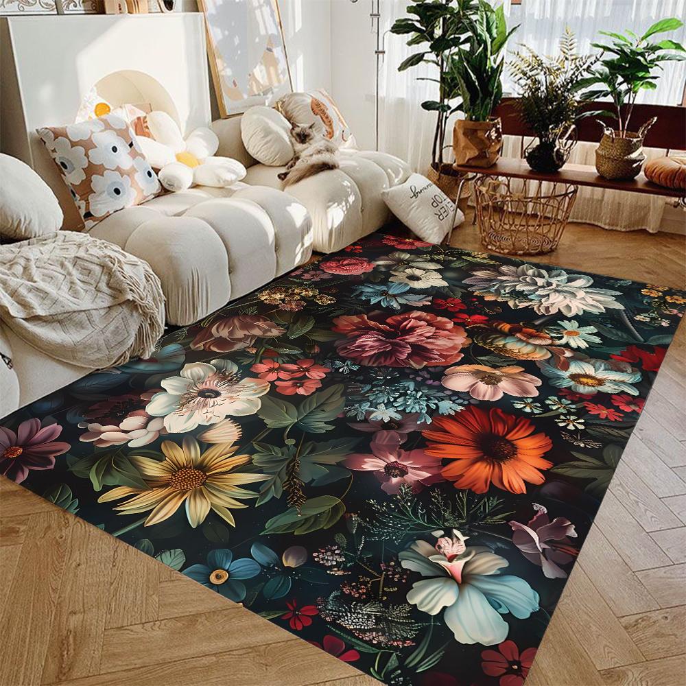 

BOTANICA Balcony Flowers Rug Waterproof Non-slip Floor Mat Modern Art Home Decorative Carpet Black White 80*120cm