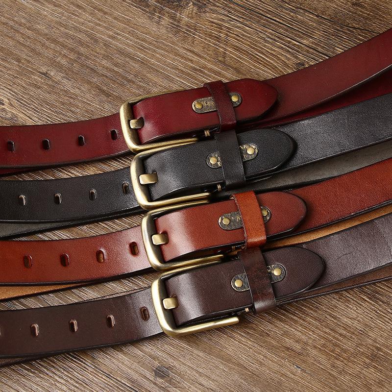 Hochwertiger Herrengürtel mit Messingschnalle, echte Rindslederoberfläche, modischer, individueller All-Match-Gürtel für Freizeithosen